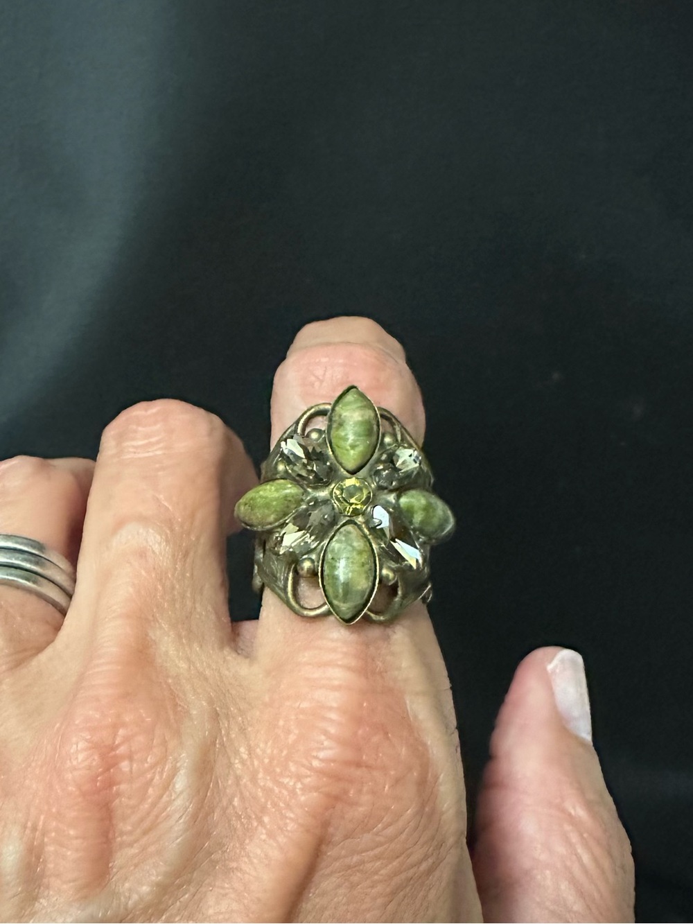 Sorrelli Green Unakite Statement Ring- adjustable